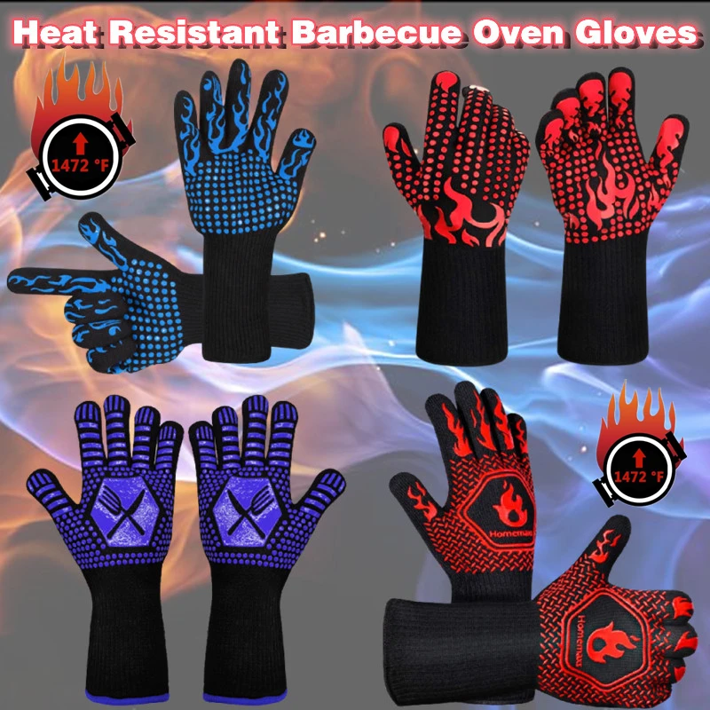 Перчатки для барбекю 1 пара термостойкие перчатки духовки 500 800 градусов