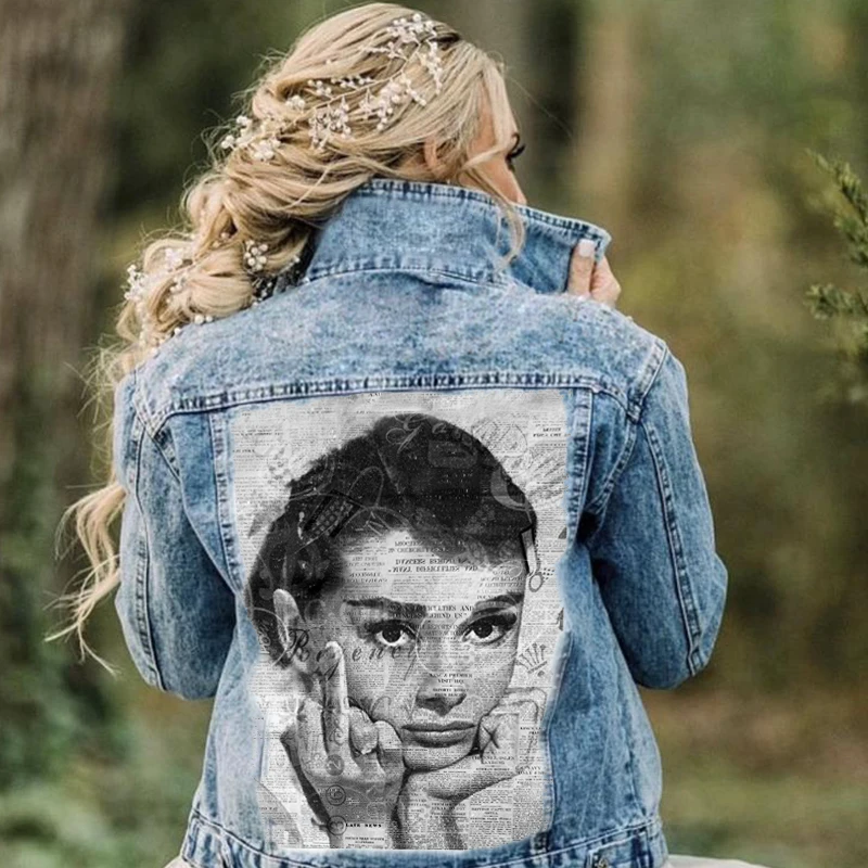 

Audrey Hepburn Temperament Fashion Retro Print Denim Jacket
