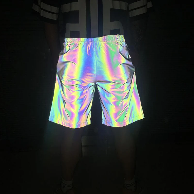 Светоотражающие брюки длиной до колен Женская мода голографическая эластичная