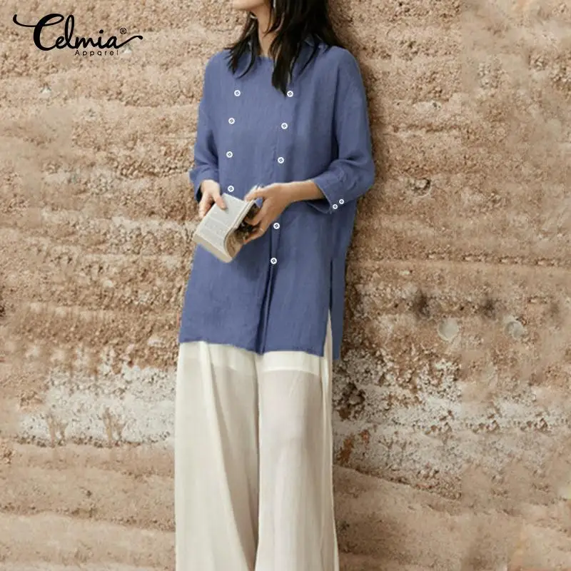Стильные топы Celmia женские осенние винтажные рубашки-туники блузка новинка 2021