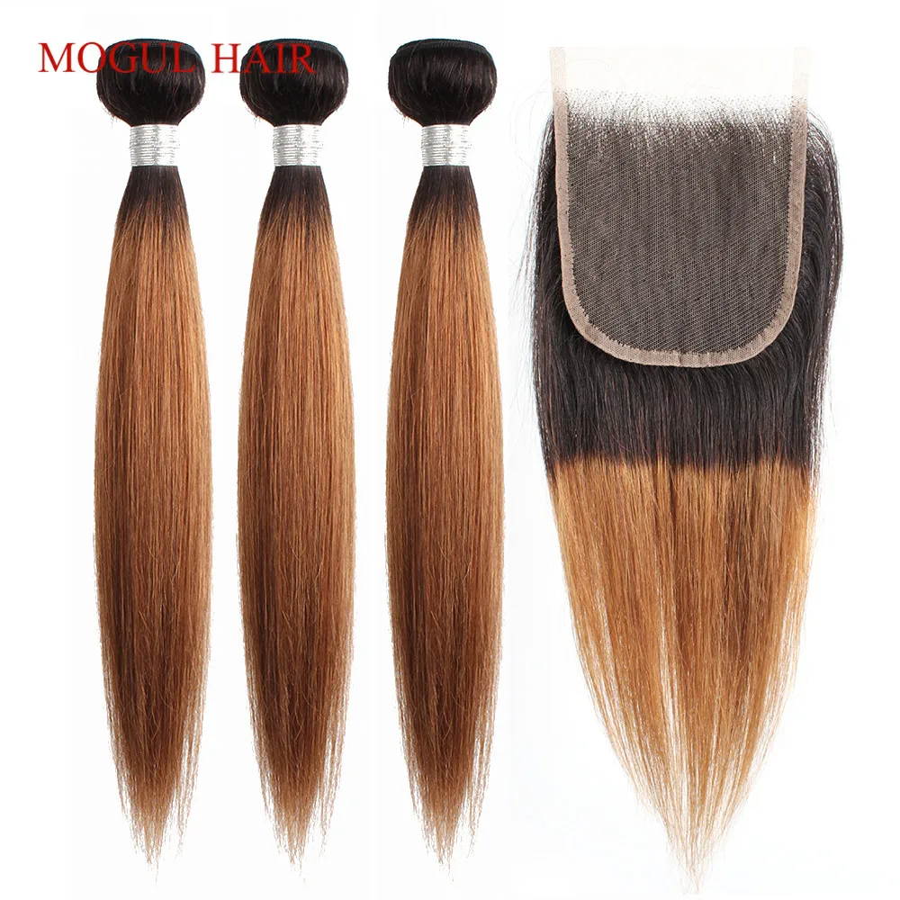 MOGUL волосы T 1B 30 Ombre пряди с застежкой Омбре Auburn коричневые перуанские прямые 3/4