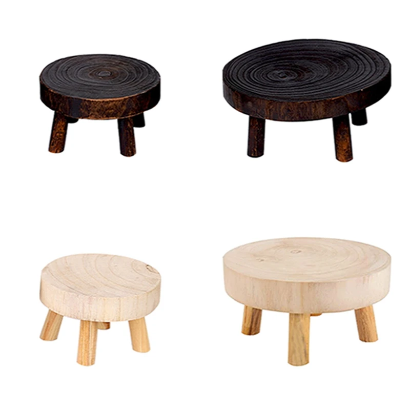 

Mini Wooden Stool Stand Round Flower Shelf Holder Modern Plant Stand with Wood Grain for Indoor Outdoor Home Patio Decoration