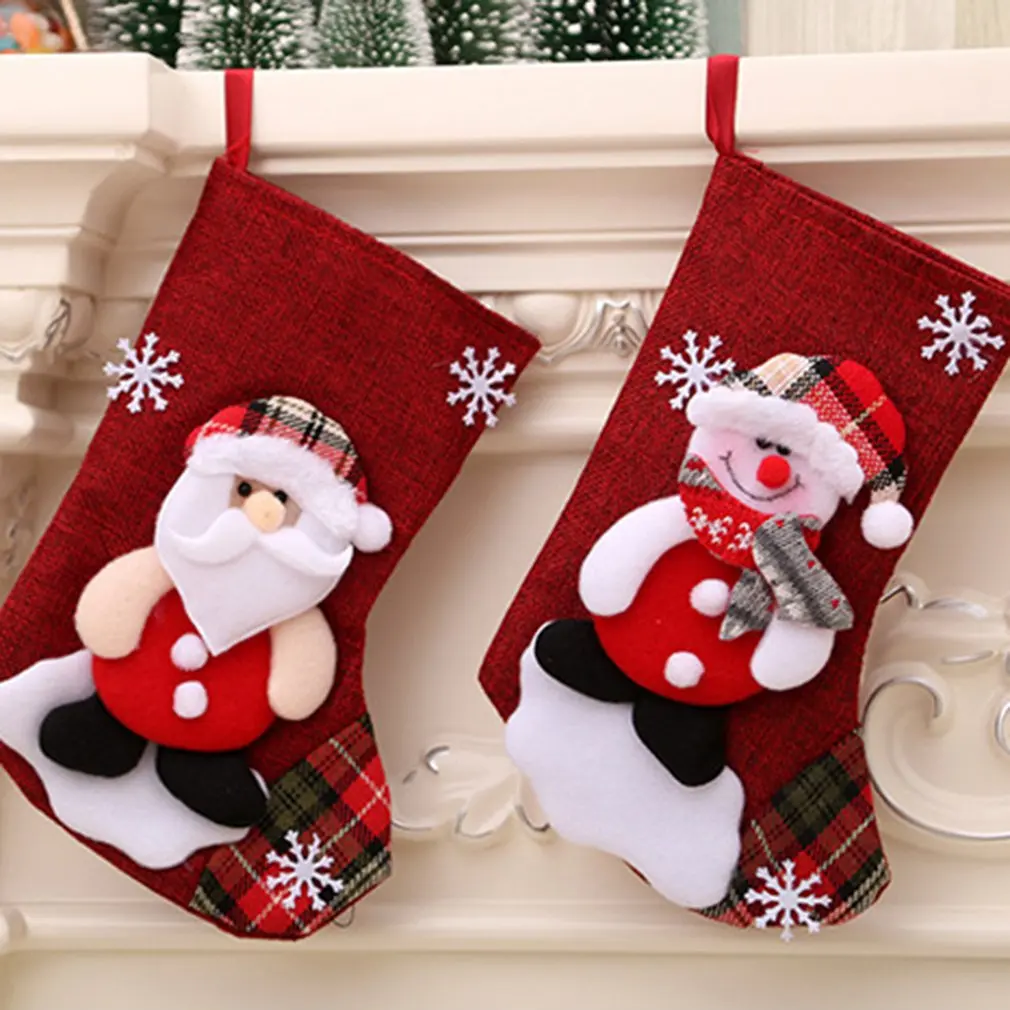 

New Year Christmas Stocking Sack Xmas Gift Candy Bag Noel Christmas Decorations for Home Natal Fireplace Tree Decoration