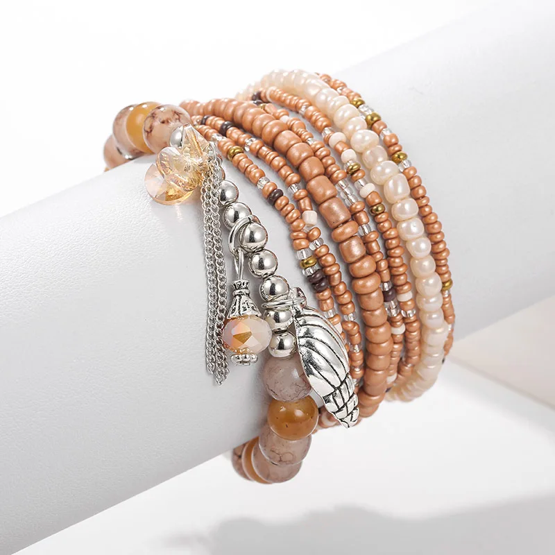 

Bohemia Natural Stone Seed Beads Charm Pulseras Mujer Bijoux Fashion Seashell Pendant Bracelet Set Bangle For Women