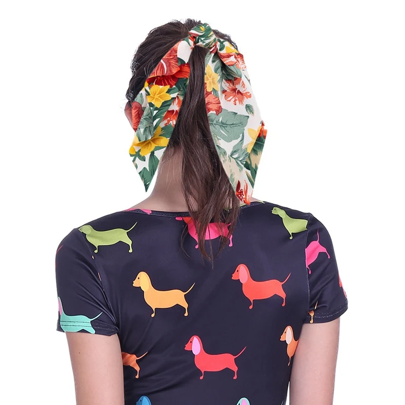 

New Flower Print Ponytail Hair Scarf Elastic Hair Rope For Women Girls Bow Ties Scrunchies Hair Bands Ribbon Hair Accessories