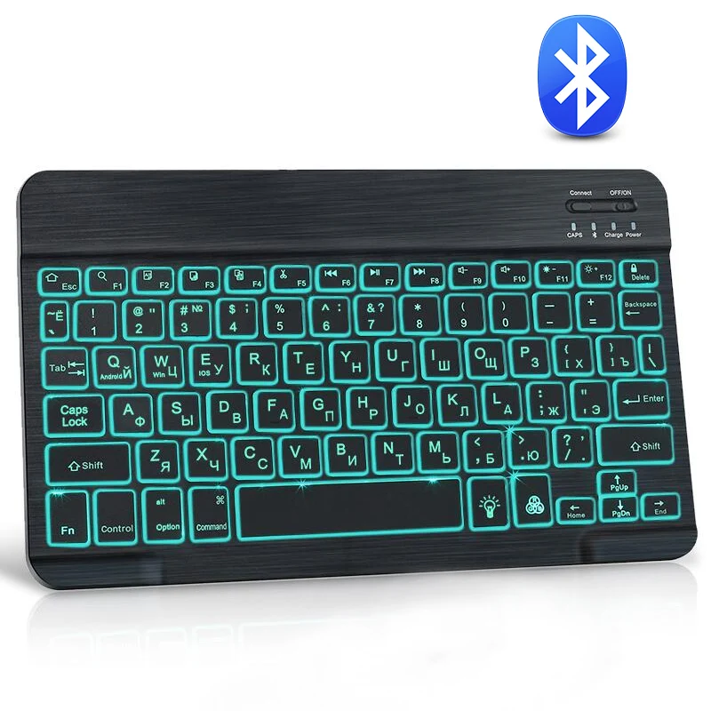 

Bluetooth-клавиатура с русской раскладкой, беспроводная клавиатура, резиновые колпачки, перезаряжаемые RGB-клавиатуры для ipad, телефона, ноутбука