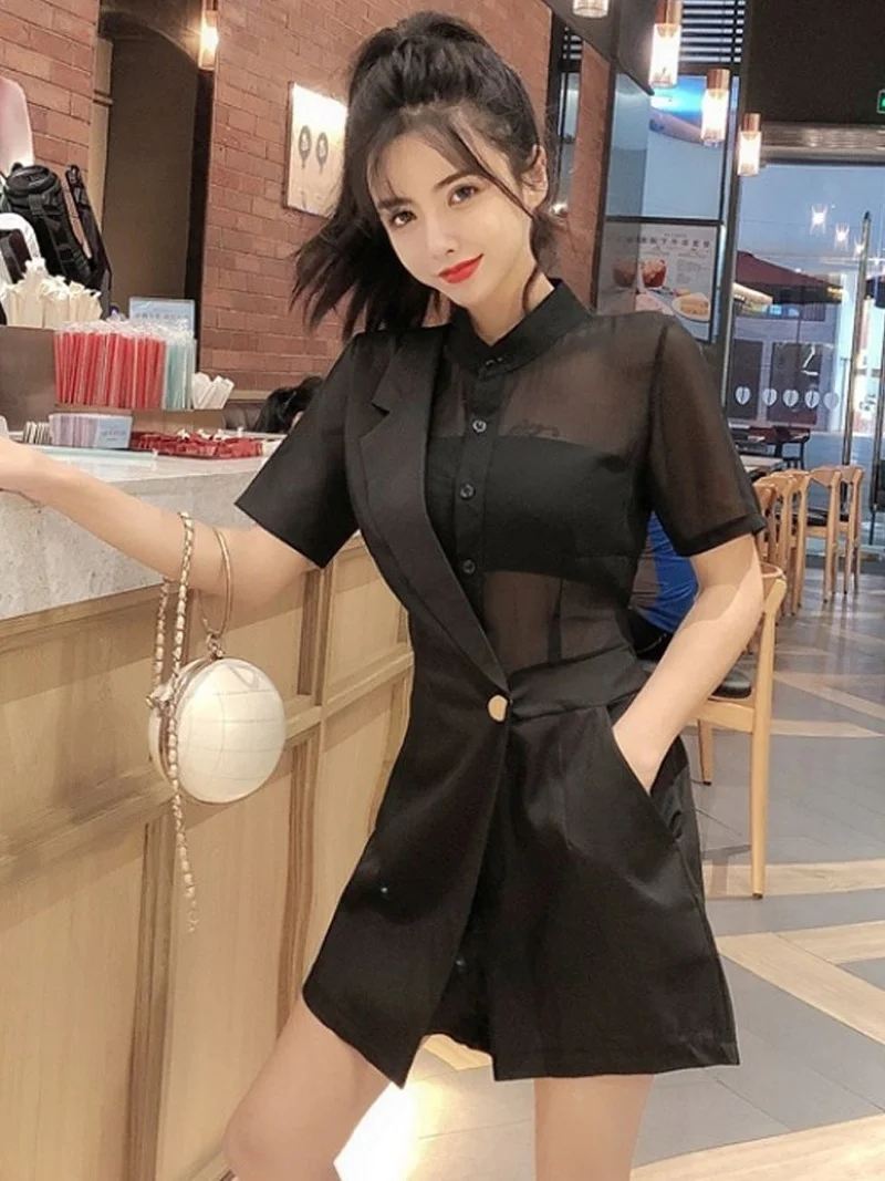 Женский шифоновый комбинезон в клетку белый прозрачный с длинным рукавом и