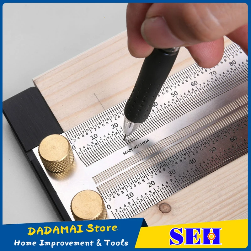 

High-Precision Scale Ruler T-Type Hole Ruler Stainless Woodworking Scribing Mark Line Gauge Carpenter Measuring Tool