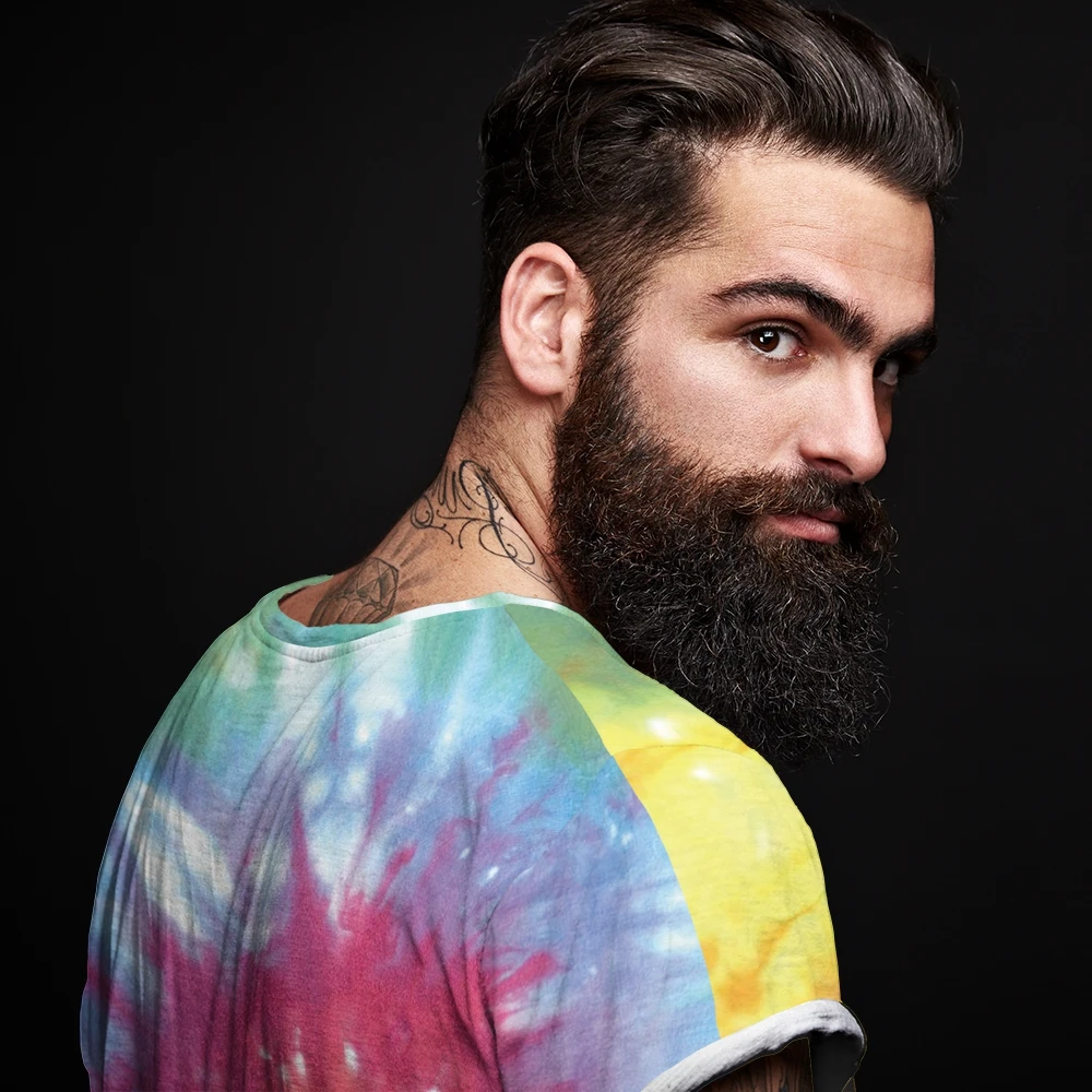 

European and American Creative Art dazzle tie dye 3D digital printed T-shirt swirling color round neck short sleeve T-shirt