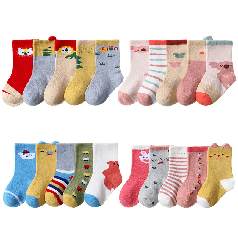 

Носки детские с мультяшным рисунком, чистый хлопок, без косточек, мягкие носки для новорожденных, 5 парт, весна-осень