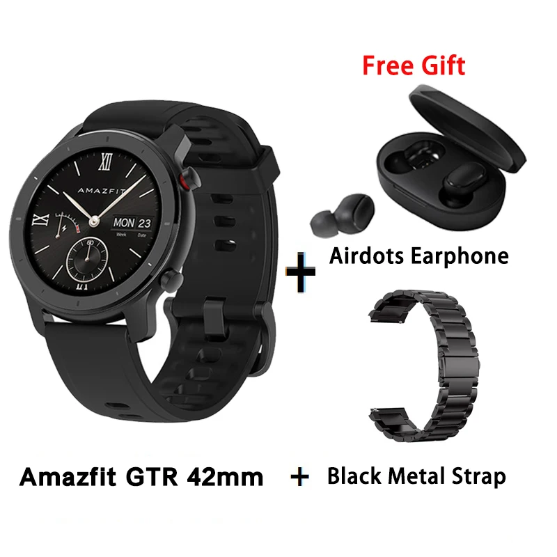 B add black metal Глобальная версия Amazfit GTR 42 мм Смарт-часы AMOLED дисплей 5ATM женские и мужские умные часы gps и ГЛОНАСС BT5.0 для Xiaomi Phone IOS - Цвет: B add black metal