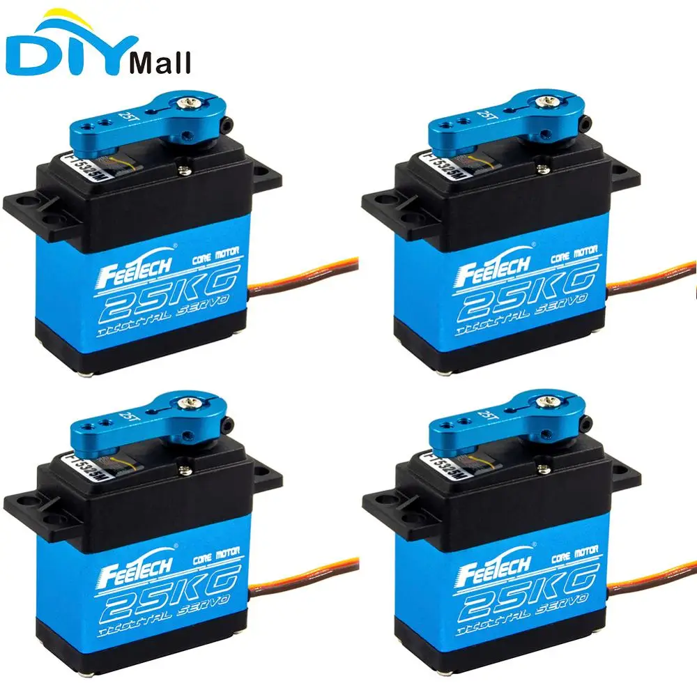 Серводвигатель Feetech FT5325M цифровой, 180 градусов, 4 шт., 25 кг, 1/275 оборотов в минуту, синий Серводвигатель из алюминиевого сплава с металлическим рычагом