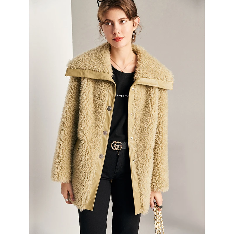 

Осень/Зима 2020, новое шерстяное пальто с мехом, Женское пальто с широкой талией, толстое теплое меховое пальто с пуговицами и отложным воротн...
