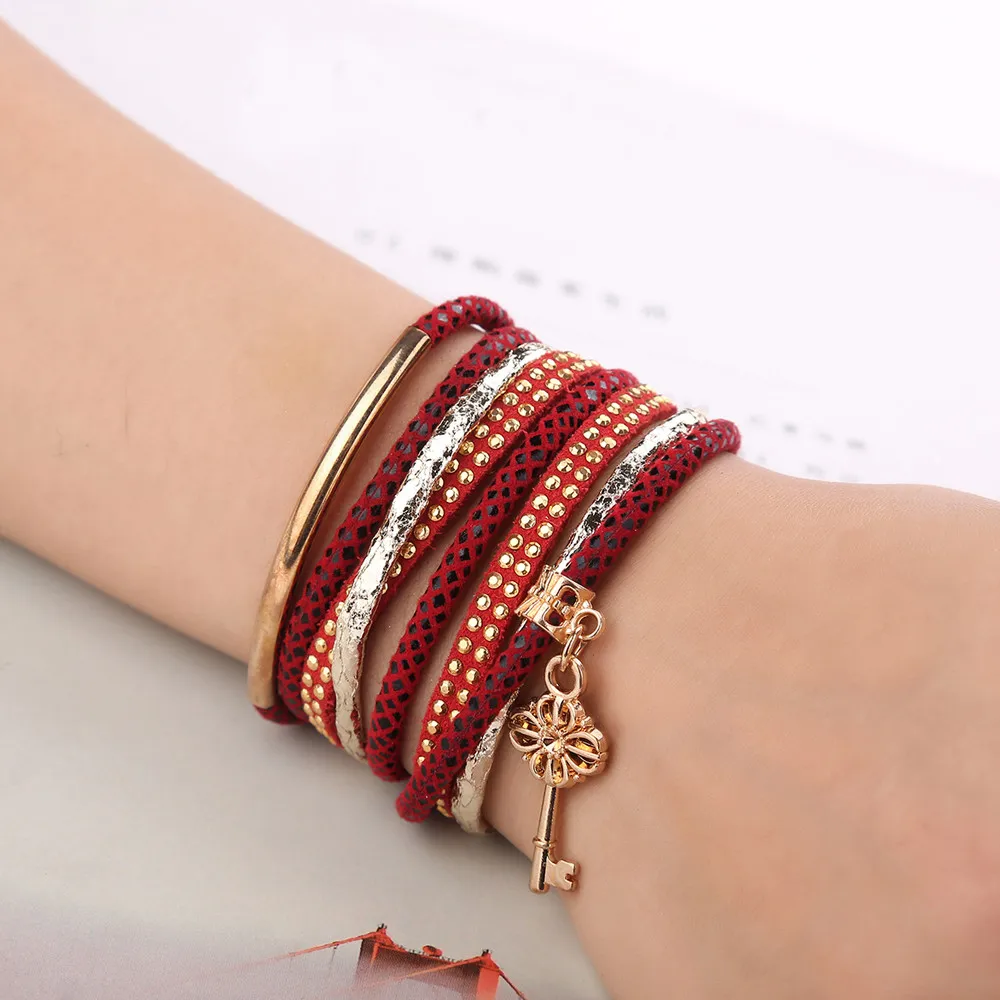 2019 Модные женские Многослойные ручной работы кожаный браслет на запястье pulseira