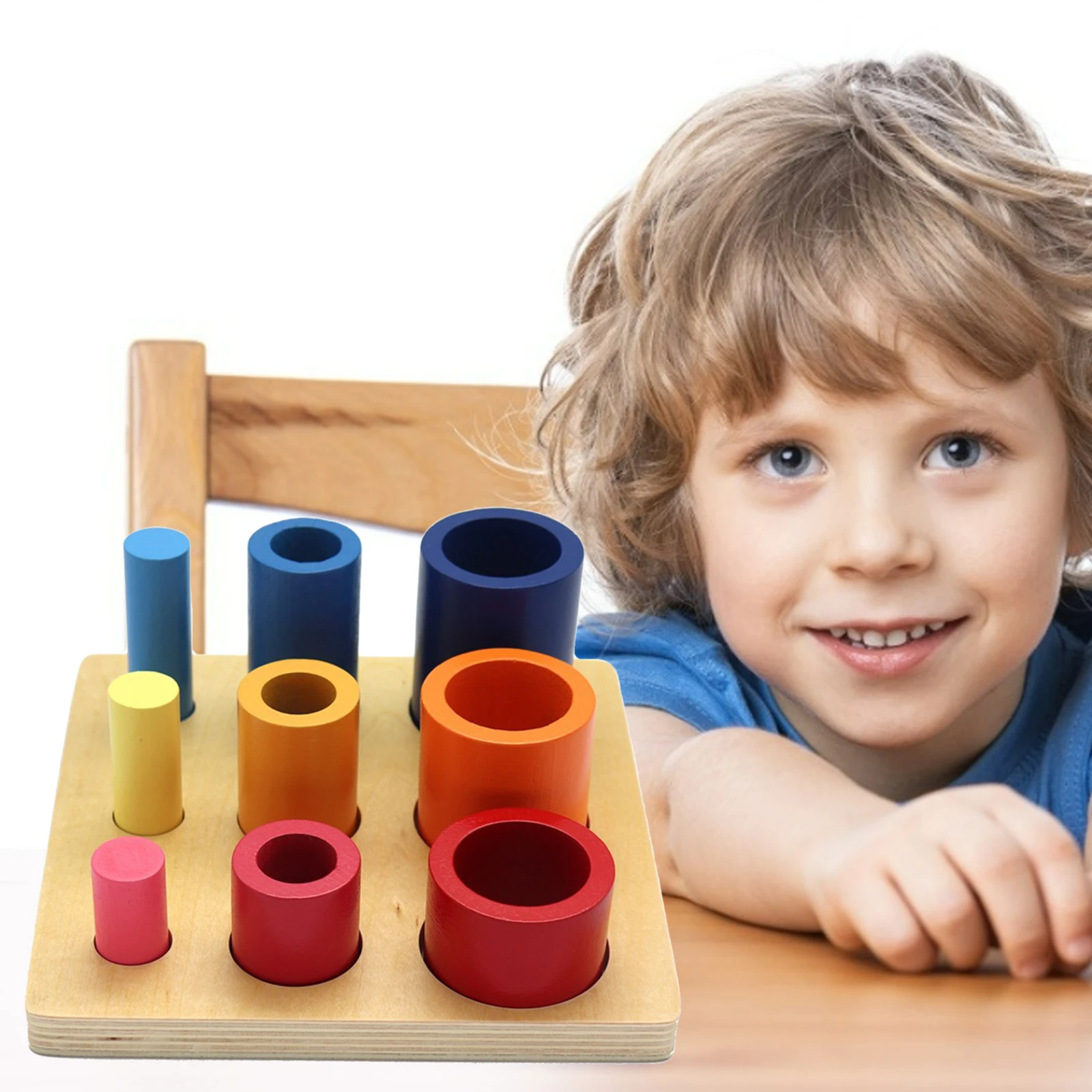 

Wooden Cylinder Shape Puzzle Stacker Block Board Match Game Early Learning Montessori Sensory Toys for Kids