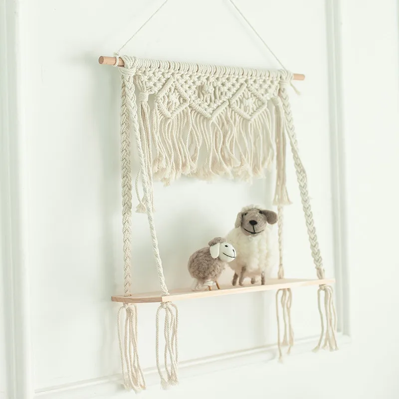 Декоративный Настенный Гобелен из хлопка Подвесной деревянный стеллаж для