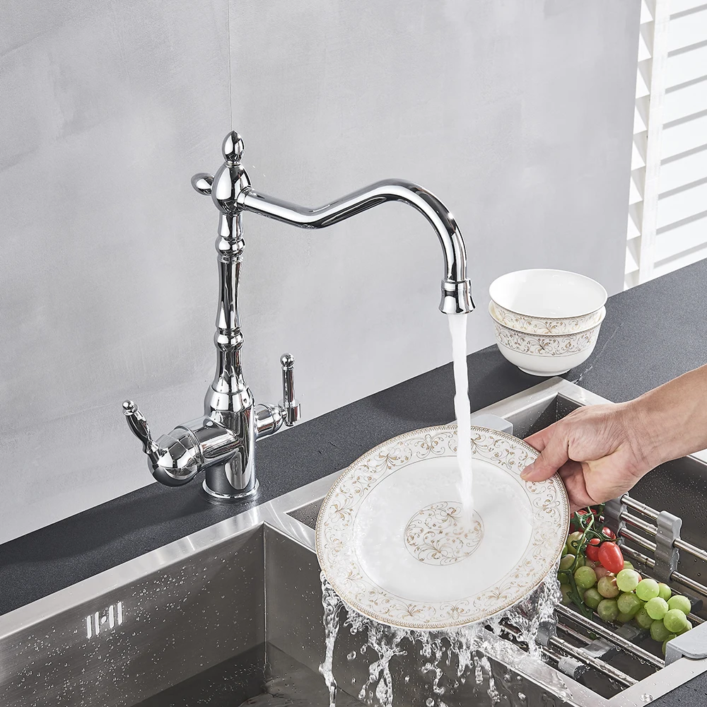 Кухонный фильтр для воды, кран для кухонных смесителей с двойным носиком, фильтр-смеситель, смеситель, вращение на 360 градусов, функция очистки воды, краны