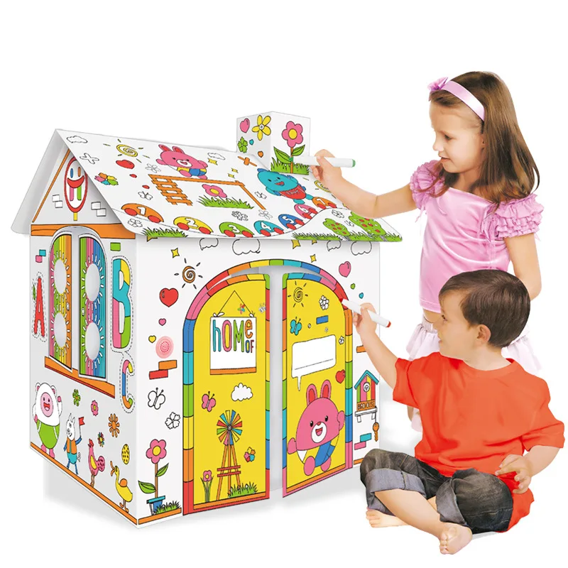 

Birthday Gift New DIY Graffiti Cardboard Toy 3D Puzzle Coloring Assembled Model Kid Handmade Paper House Educational Toy