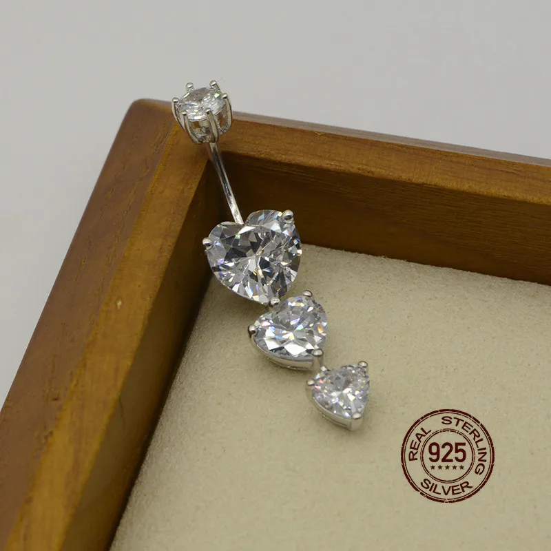 HelloLook 925 пробы Серебряное кольцо для пупка в форме сердца с фианитом Ювелирное