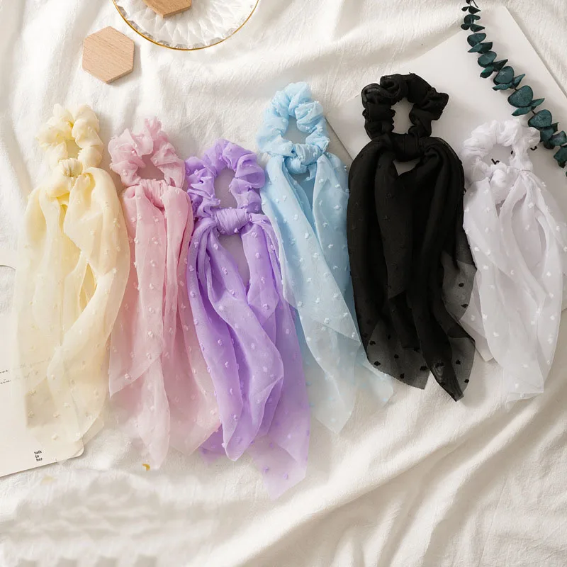 

New Long Ribbon Hair Ring Seersucker Big Streamers Scrunchies Hair Ties Elastic Ponytail Hair Accessories Elastic hair Band