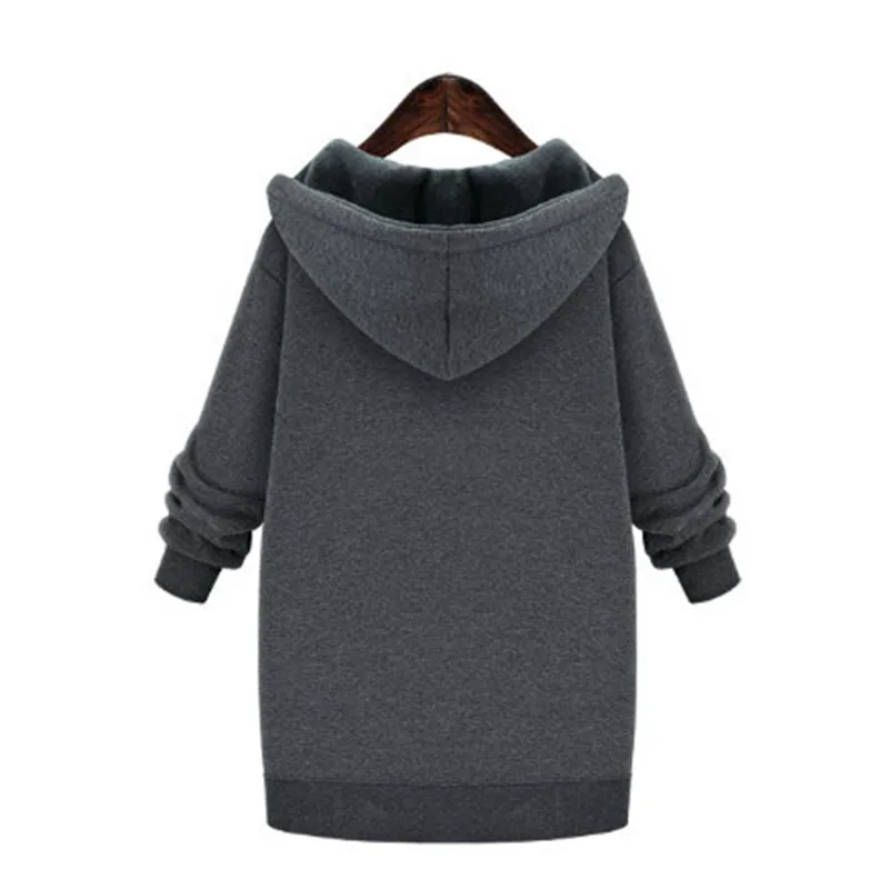 

Dark Grey Winter Women Coats Long Sleeve Hooded Zipper Fly Plush Outwear Loose Casual Thick Warm Female Outerwear