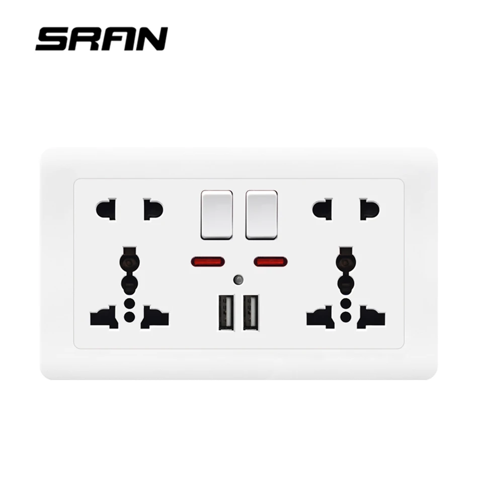 SRAN настенная розетка Универсальная 5 отверстий 2.1A двойной usb порт для зарядки 146