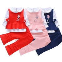 childrens clothing baby girls casual suit 2021 autumn new pure color long sleeves t shirt vest dress and pants 3pcs outfits set