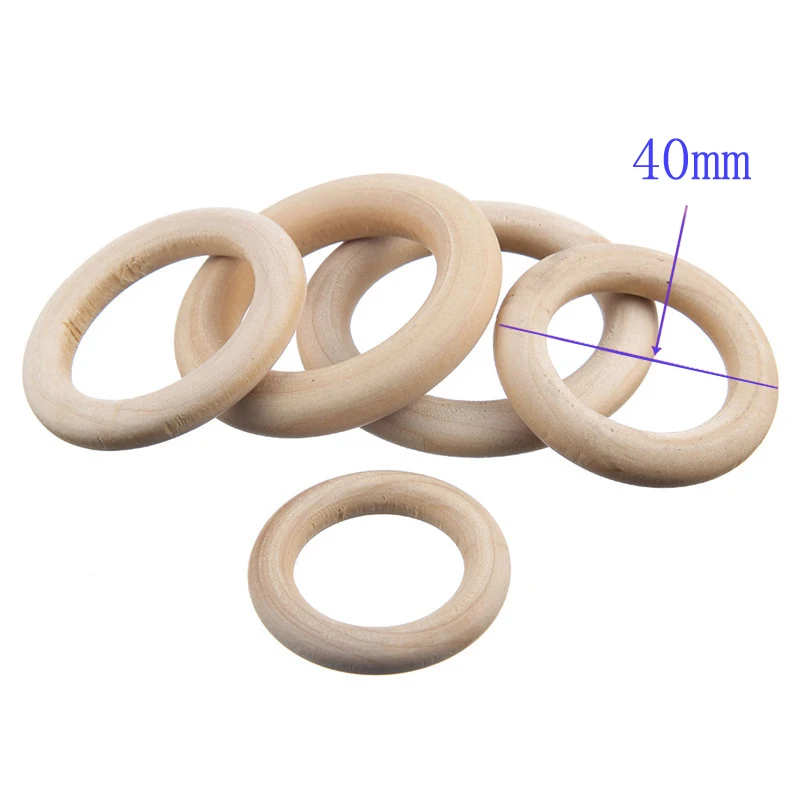 50 piezas 40mm anillos de dentici&oacute;n Natural para beb&eacute;, collar de madera, pulsera-0