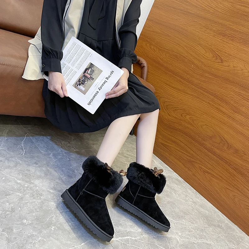 

Новинка 2021, женские зимние ботинки для снежной погоды, женские ботинки-туфли средней длины для студентов, плоская Толстая Теплая обувь из хл...