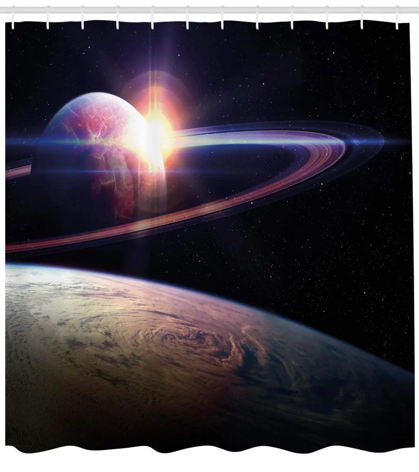 Galaxy Shower Curtain Sunset in Outer Space Universe Saturn View from Planet Earth Atmosphere Spaceship Bathroom Decor Set | Дом и сад