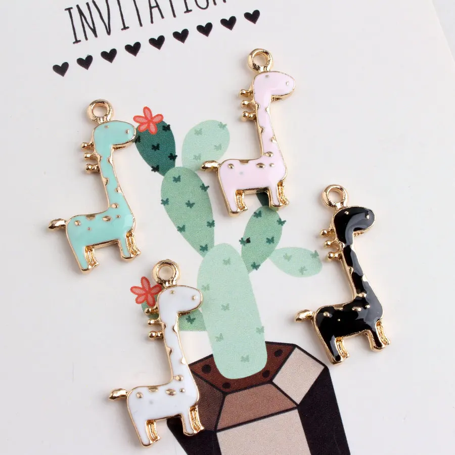 10 шт./упак. милый жираф 17*30 мм эмалевые Подвески золотого цвета металлический