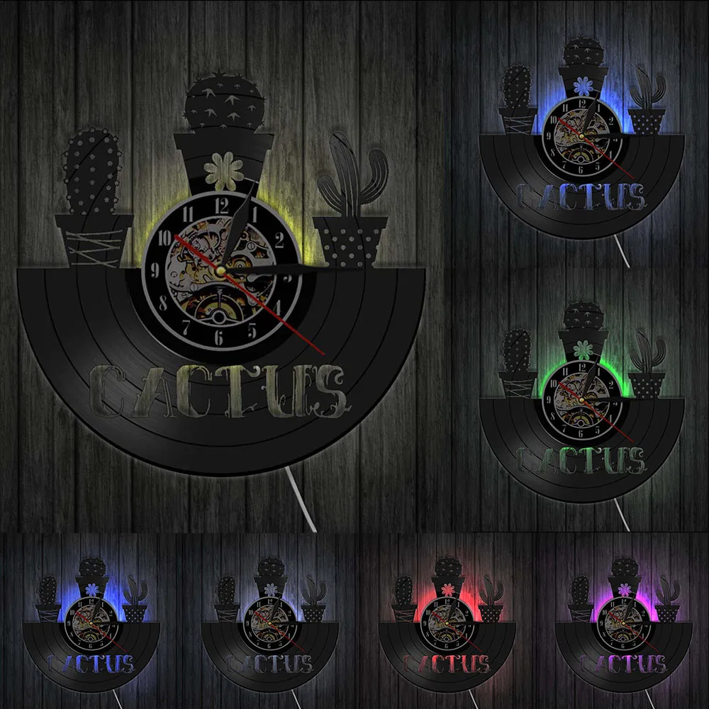 Настенные часы с изображением кактуса Винтажные Украшения на стену виниловой