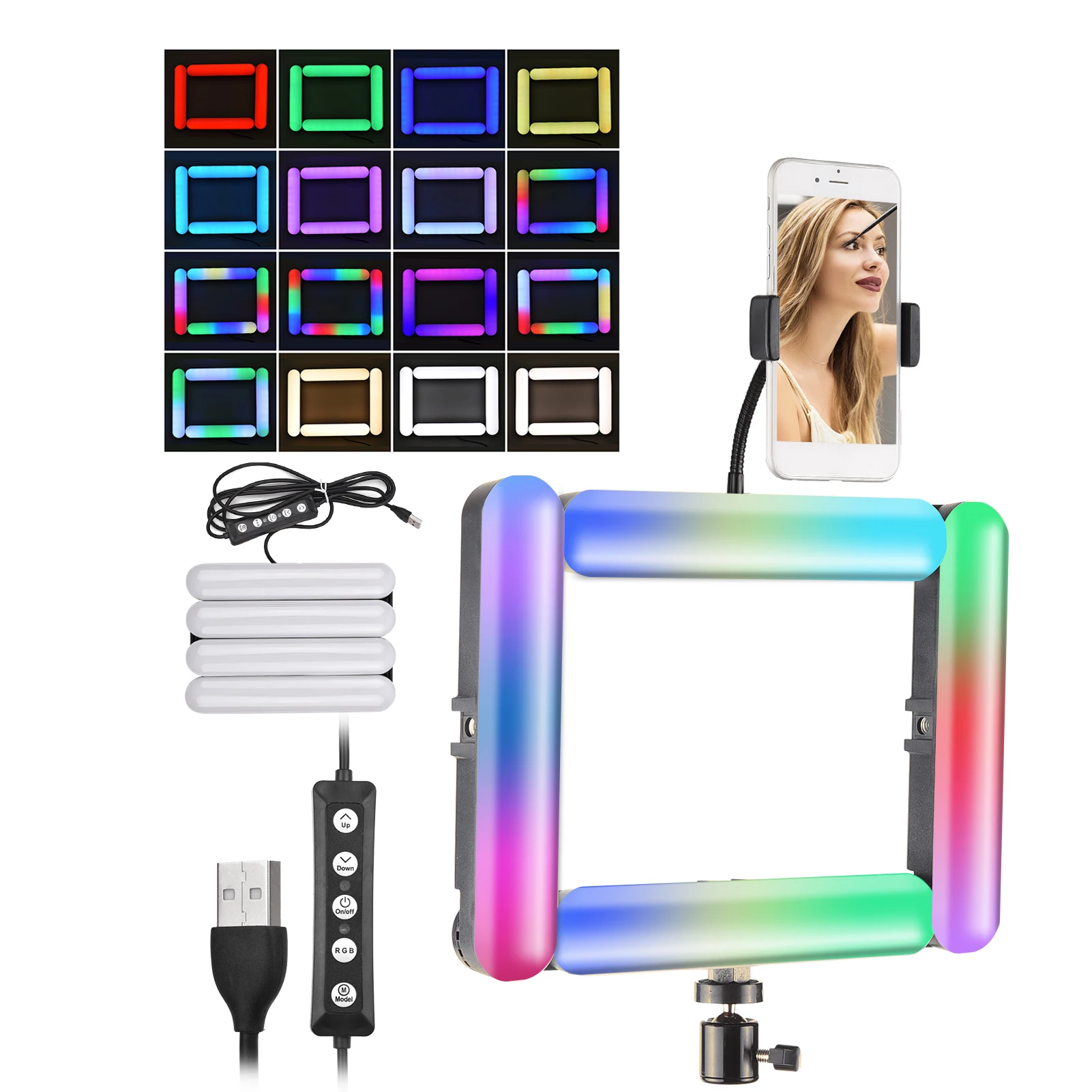 

RGB Foldable 4-Panel Video LED Light Photography Studio 144 Lamp Beads 3000K-6500K with 1/4 Inch Screw Hole Cold Shoe Mount