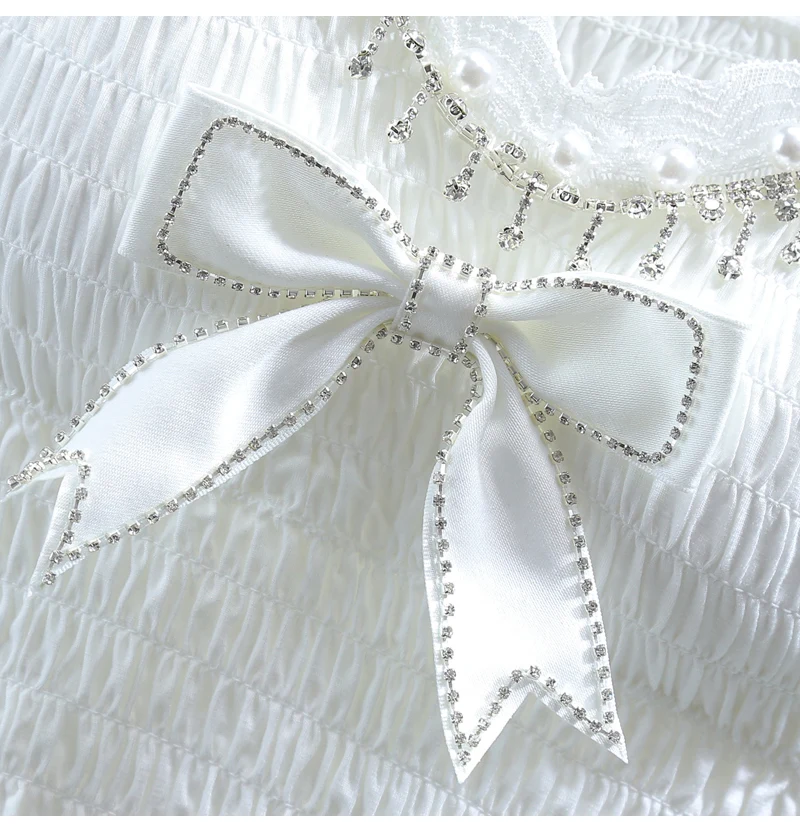 2021 Summer Exquisite Rhinestone Beaded Bowknot Ruffle Sleeveless Bra Vest Korean Lace Elastic Chest Wrap Fashion Sexy Camis Top