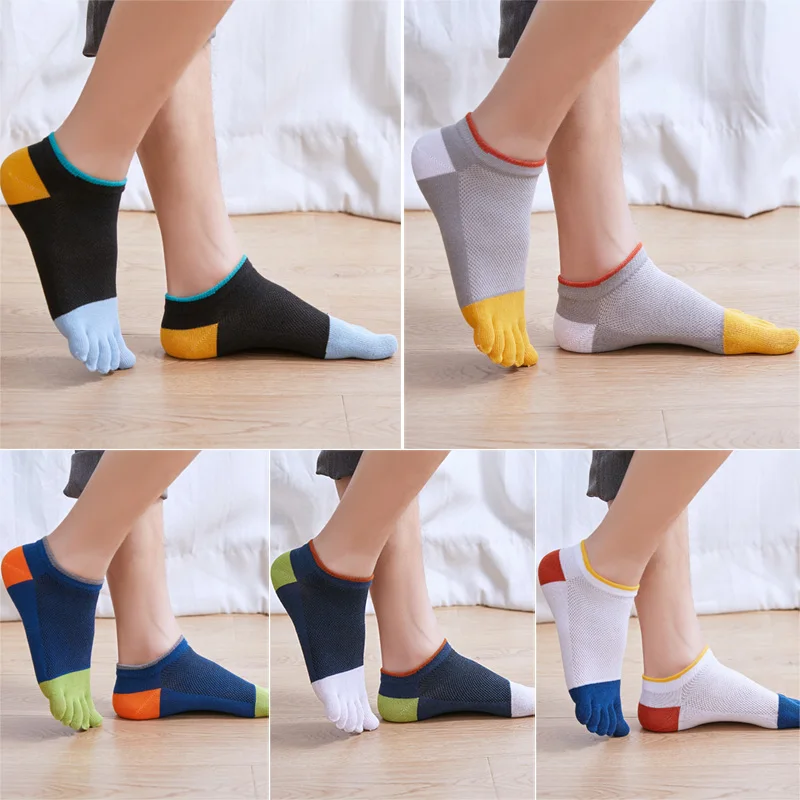 

Носки мужские короткие хлопчатобумажные с разрезом, подходящие цвета сетчатые, до щиколотки, с пятью пальцами, летние до лодыжки, 5 пар