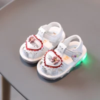 2021 toddler pink shoes infant summer baby girl sandals little princess 0 2 year old flashing soft bottom toddler shoes