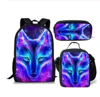hot 3pcs set girls boys backpack purple space stars galaxy wolf schoolbag college student mochila rucksack kid school bags
