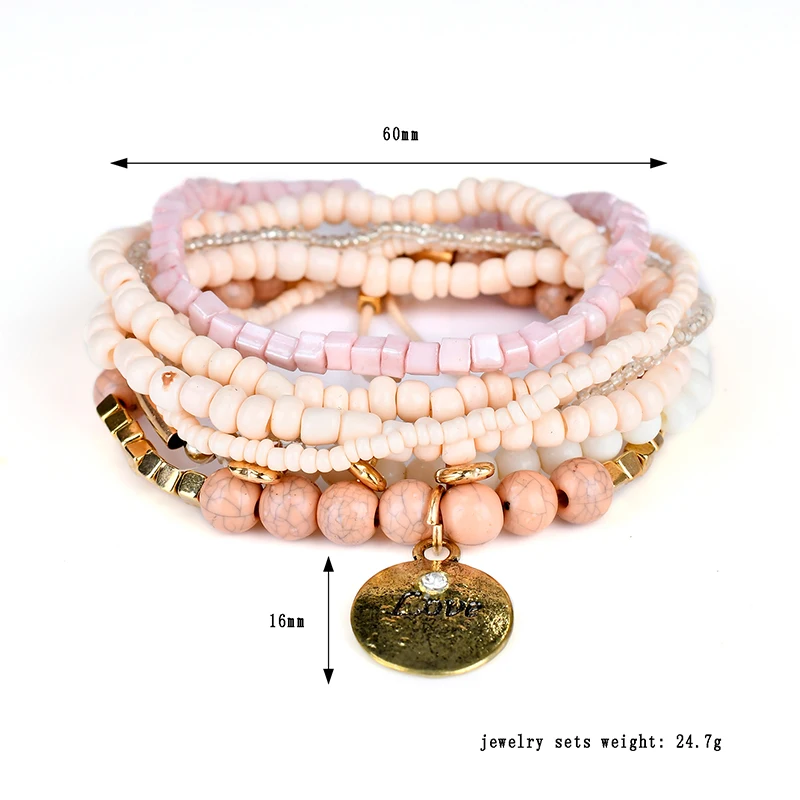 Bohemian Candy Color Multilayer Beads Bracelets Bangles For Women Jewelry Letter LOVE Charm Bracelet Gifts Girlfriend Pulseras | Украшения