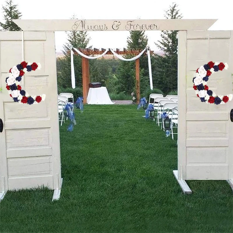 

Patriotic Wreath Independence Day Rose Flower Wreath Veterans Day Hanging Garland for front Door Home Decoration