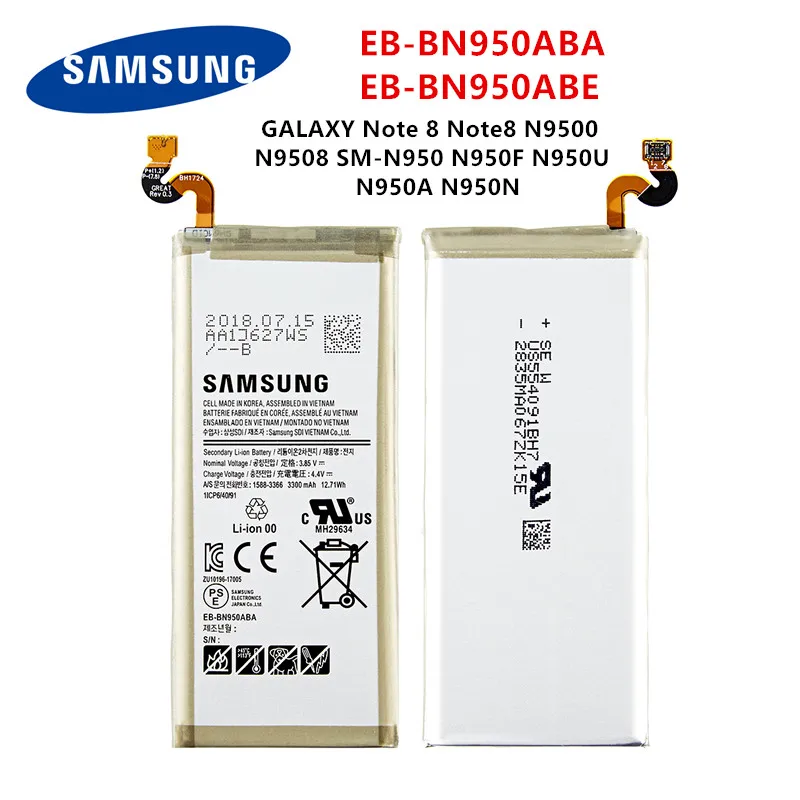 Оригинальный аккумулятор для SAMSUNG GALAXY Note 8 N9500 N9508 N950F N950U N950A N950N Samsung EB BN950ABA 3300