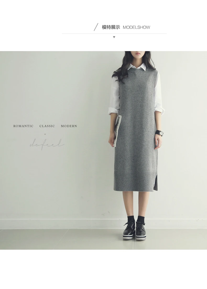 Pullover vest dress New Autumn Winter long Knitted Women Sweaters Sleeveless Warm Sweater Casual Solid Vestido with belt | Женская