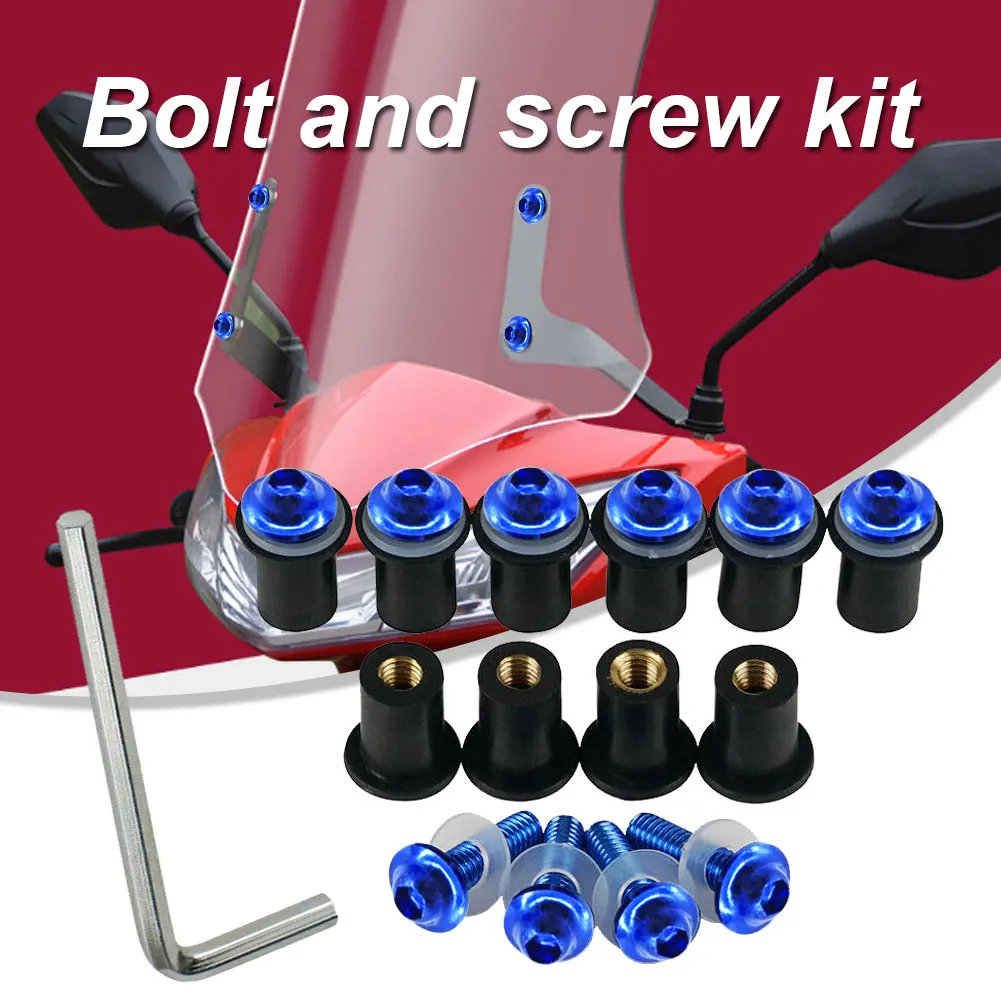 10x M5 Винты для ветрового стекла Комплект болтов резиновые гайки шайбы синий Yamaha