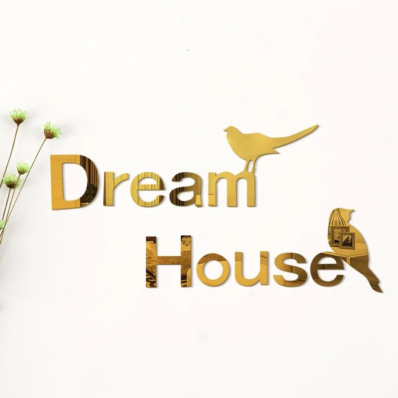 3D акриловый зеркальный стикер на стены в форме Птицы Съемный водонепроницаемый