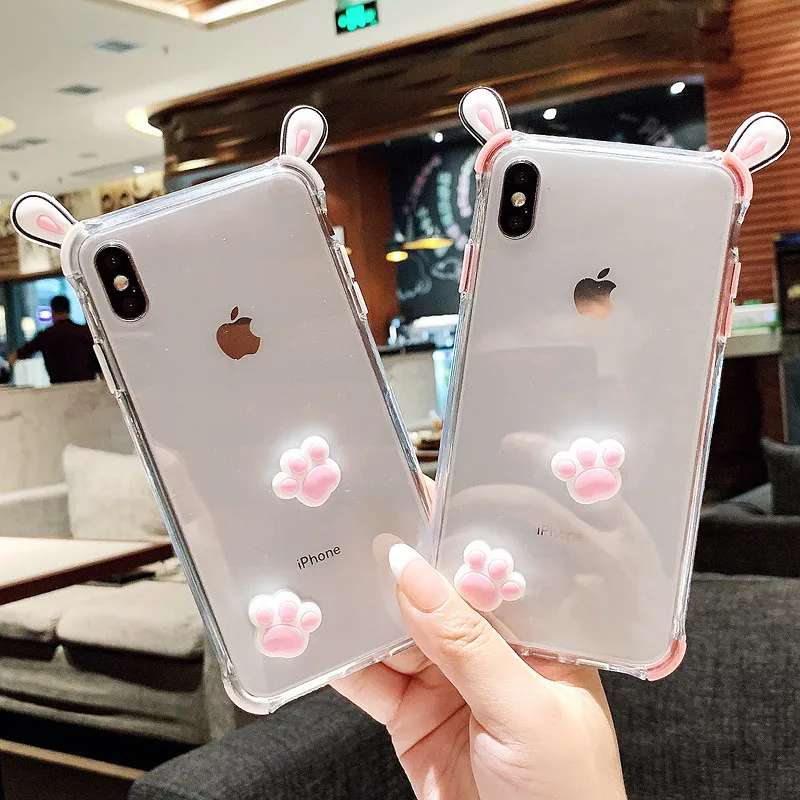 3D милый мультфильм розовый Кот лапа Прозрачный чехол для телефона iPhone 11 Pro Max XR Xs X 7
