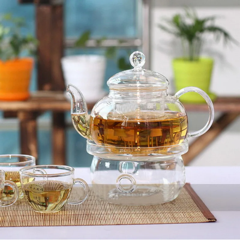 Heart Shape Heat Resistance Glass Flower Teapots Heater Coffee Maker Heating Base Heat-Resisting Tea pots Warmer Clear Hot | Дом и сад