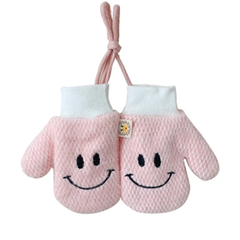 

Cute Cartoon Fawn Smiling Hanging Neck Thick Knit Warm Gloves Winter Boy Girl Wool Thick Velvet windproof Children's Mitten D34