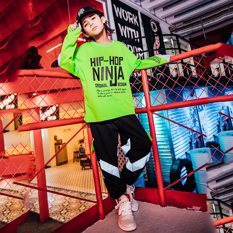 Детские танцевальные костюмы в стиле хип-хоп детский зеленый свитер штаны