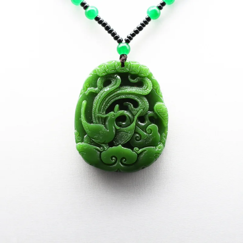 

Natural Green Jade Phoenix Pendant Necklace Bead Chinese Hand-Carved Fashion Charm Jewellery Amulet for Men Women Lucky Gifts