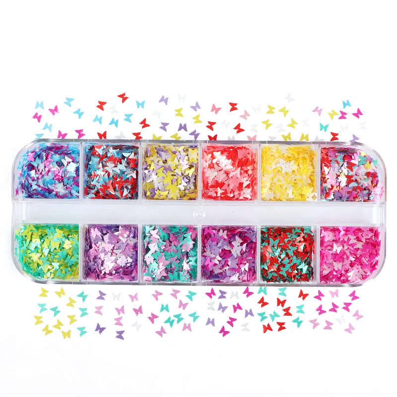 

Nail Art 12 Grid Long Boxed Butterfly Nail Art Sequins 3MM Nails Accessories 3d Nail Art Glitter Nail Sequins Nails