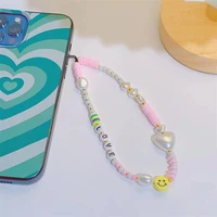beaded soft pottery chain for phone mobile strap charm women cellphone jewelry beads anti lost lanyard phone accessories